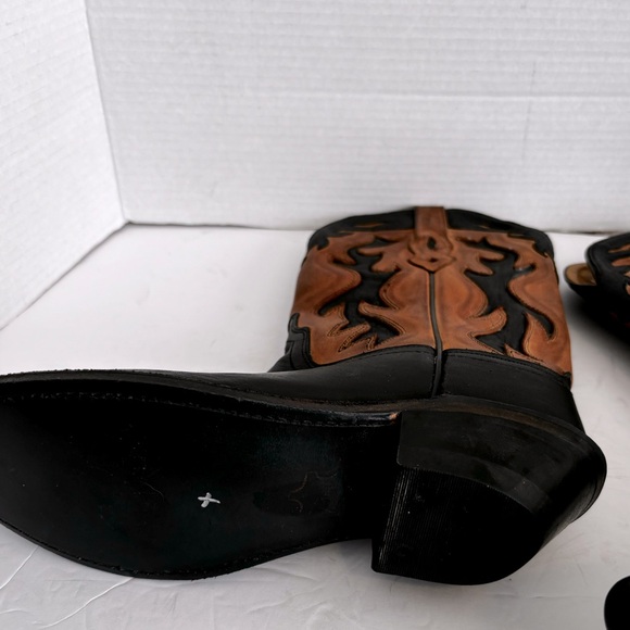 NWOT OLD WEST COWGIRL LEATHER CUSHIONED SOLE BLACK CAMEL TAN INLAY BOOTS SZ 9 - Picture 13 of 15